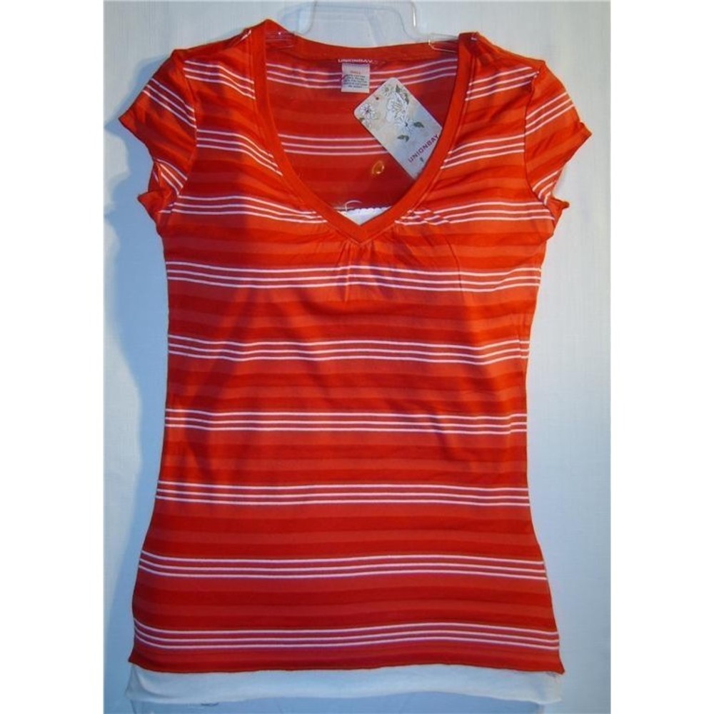 Union Bay Y2K Red & White Striped Cap Sleeve Fitted Mock SHIRT Juniors Sizes